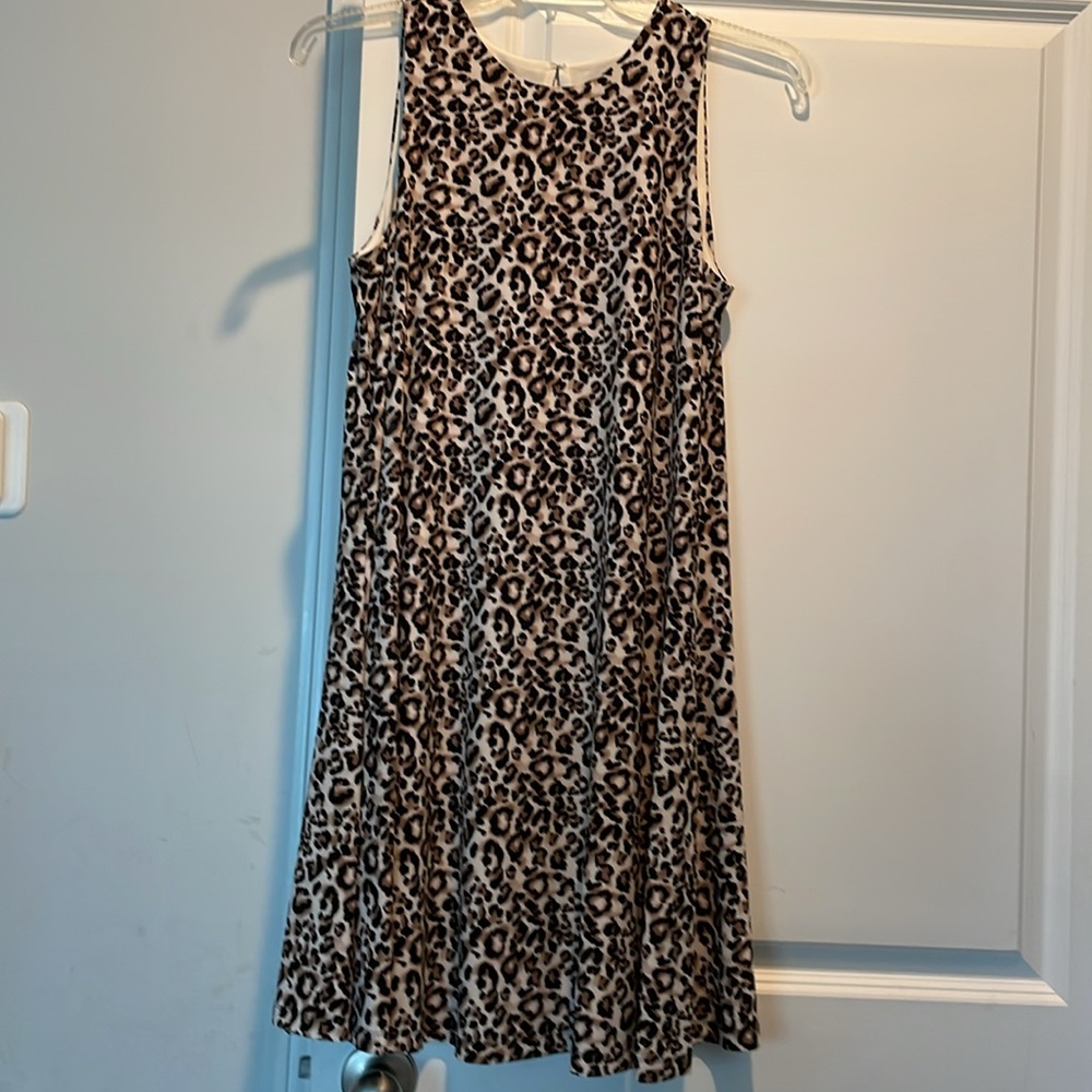 Anne Klein Dress Size 10 Brown Black Leopard Print Sleeveless Easywear